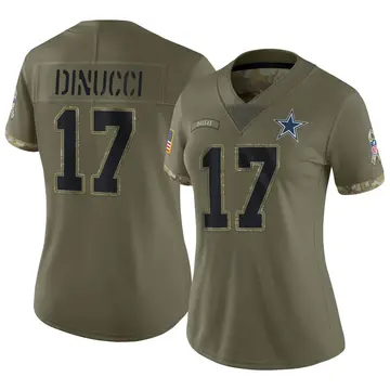 Nike Ben DiNucci Women's Limited Dallas Cowboys Olive 2022 Salute To Service Jersey