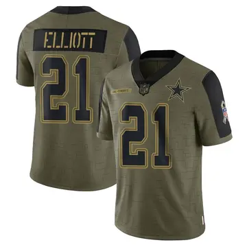 Nike Ezekiel Elliott Men's Limited Dallas Cowboys Olive 2021 Salute To Service Jersey