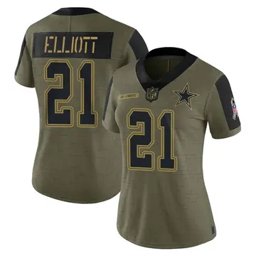 Nike Ezekiel Elliott Women's Limited Dallas Cowboys Olive 2021 Salute To Service Jersey